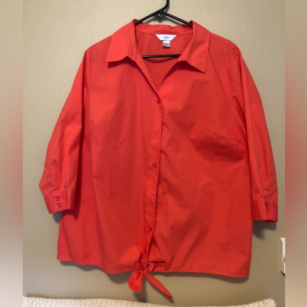 CJ Banks Deep Coral Tie Blouse 2X
